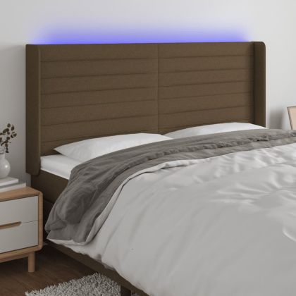 LED горна табла за легло, тъмнокафява,183x16x118/128 см, плат