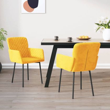 Трапезни столове, 2 бр, жълти, кадифе