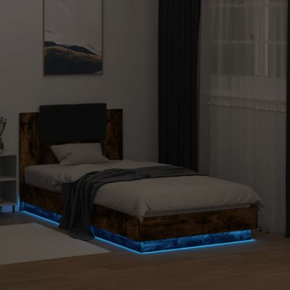 Рамка за легло с табла и LED осветление, опушен дъб, 90x190 см