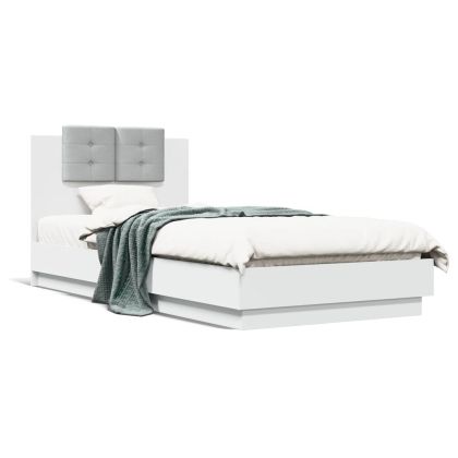 Рамка за легло с табла, бяла, 100x200 см, инженерно дърво