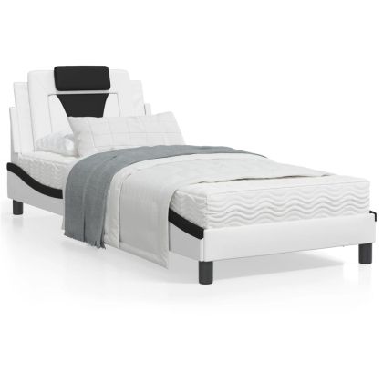 Рамка за легло с LED осветление бяло и черно 80x200 см еко кожа