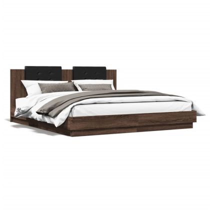 Рамка за легло с табла, кафяв дъб, 200x200 см, инженерно дърво
