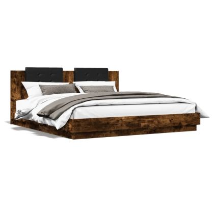 Рамка за легло с табла, опушен дъб, 200x200 см, инженерно дърво