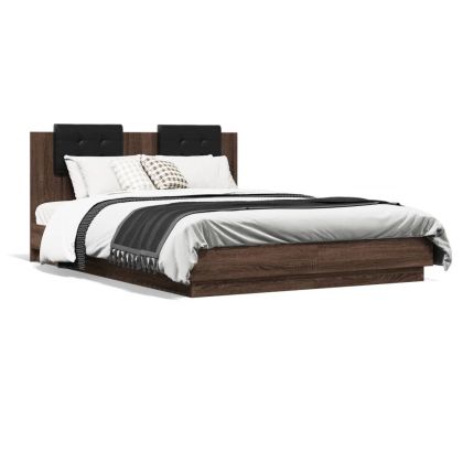 Рамка за легло с табла, кафяв дъб, 140x200 см, инженерно дърво