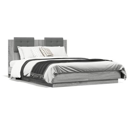 Рамка за легло с табла, сив сонома, 135x190 см, инженерно дърво