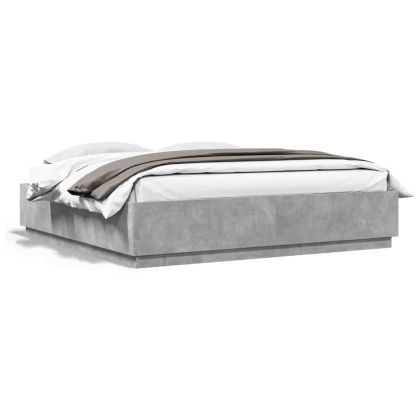 Рамка за легло с LED осветление, бетонно сива, 200x200 см
