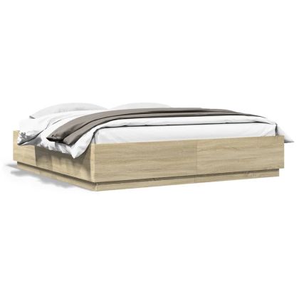Рамка за легло с LED осветление, дъб сонома, 180x200 см