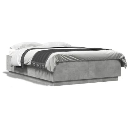 Рамка за легло с LED осветление, бетонно сива, 140x200 см