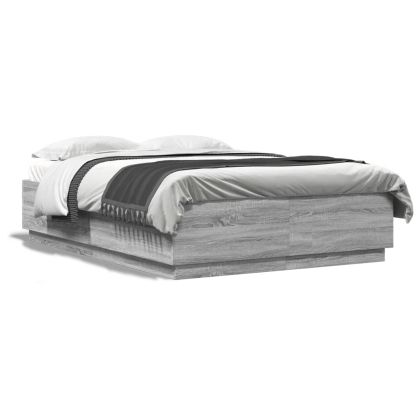 Рамка за легло с LED осветление, сив сонома, 140x200 см