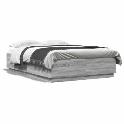 Рамка за легло с LED осветление, сив сонома, 120x200 см