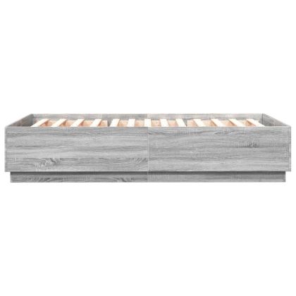 Рамка за легло с LED осветление, сив сонома, 120x200 см