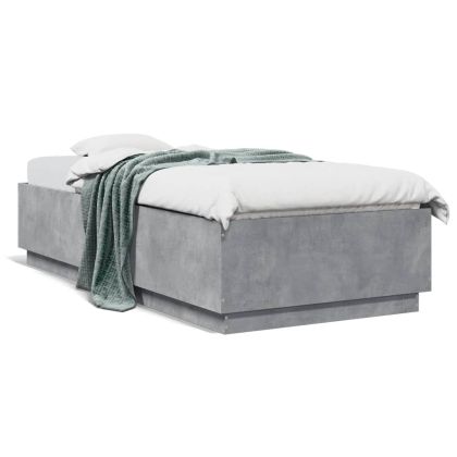 Рамка за легло с LED осветление, бетонно сива, 100x200 см