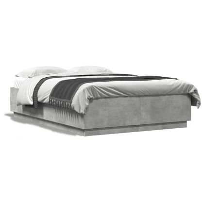 Рамка за легло с LED осветление, бетонно сива, 120x200 см
