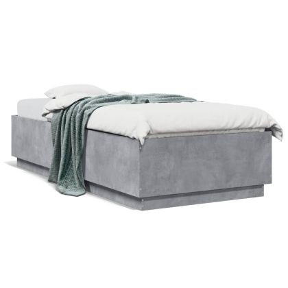 Рамка за легло с LED осветление, бетонно сива, 90x200 см