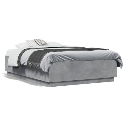 Рамка за легло с LED осветление, бетонно сива, 140x190 см