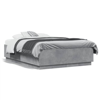 Рамка за легло с LED осветление, бетонно сива, 120x190 см