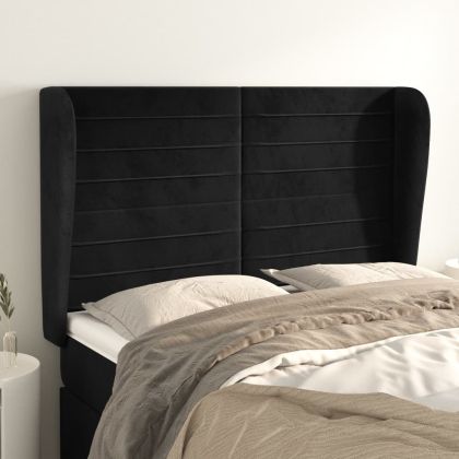 Горна табла за легло с уши, черна, 147 x 23 x 118/128 см кадифе