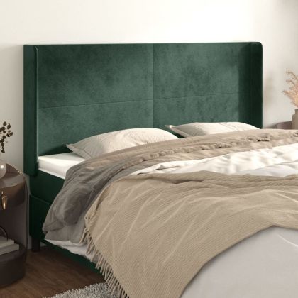 Горна табла за легло с уши, тъмнозелена,163x16x118/128см,кадифе