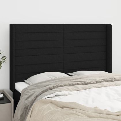 Горна табла за легло с уши, черна, 147x16x118/128 см, плат