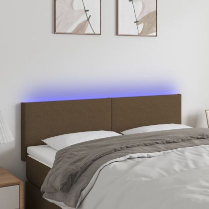 LED горна табла за легло, тъмнокафява, 144x5x78/88 см, плат