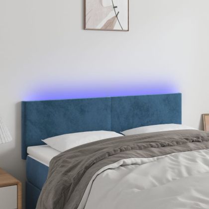 LED горна табла за легло, тъмносиня, 144x5x78/88 см, кадифе
