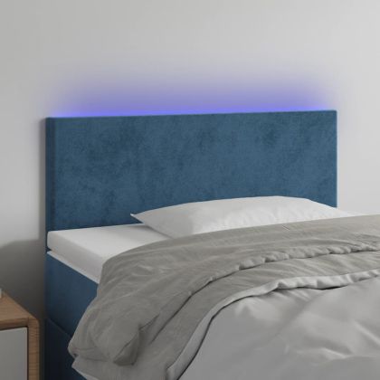 LED горна табла за легло, тъмносиня, 100x5x78/88 см, кадифе