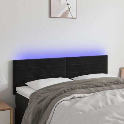 LED горна табла за легло, черна, 144x5x78/88 см, кадифе