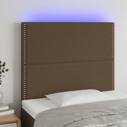 LED горна табла за легло, тъмнокафява,100x5x118/128 см, плат