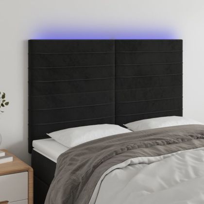 LED горна табла за легло, черна, 144x5x118/128 см, кадифе