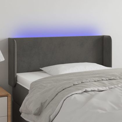LED горна табла за легло, тъмносива, 103x16x78/88 см, кадифе