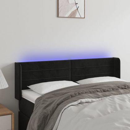 LED горна табла за легло, черна, 147x16x78/88 см, кадифе