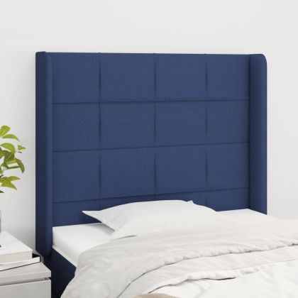 Горна табла за легло с уши, синя, 93x16x118/128 см, плат