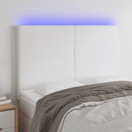 LED горна табла за легло,бяла,144x5x118/128 см, изкуствена кожа