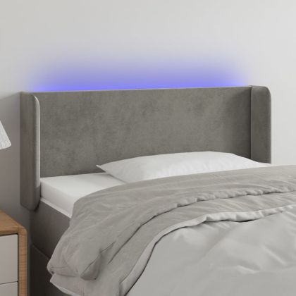 LED горна табла за легло, светлосива,93x16x78/88 см, кадифе