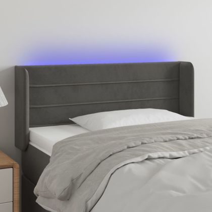 LED горна табла за легло, тъмносива, 83x16x78/88 см, кадифе