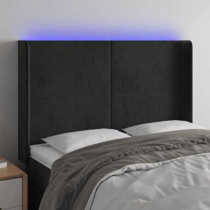 LED горна табла за легло, черна, 147x16x118/128 см, кадифе