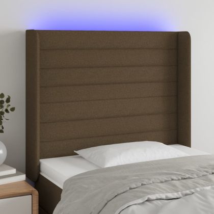 LED горна табла за легло, тъмнокафява,93x16x118/128 см, плат