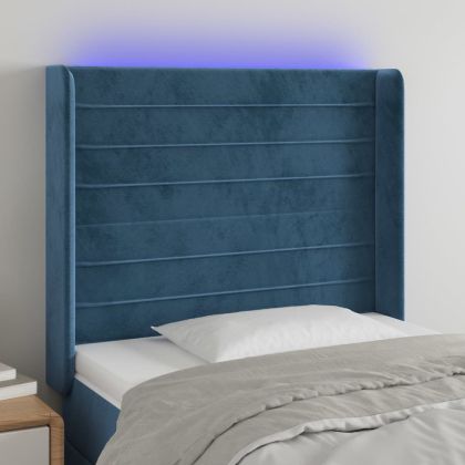 LED горна табла за легло, тъмносиня, 93x16x118/128 см, кадифе