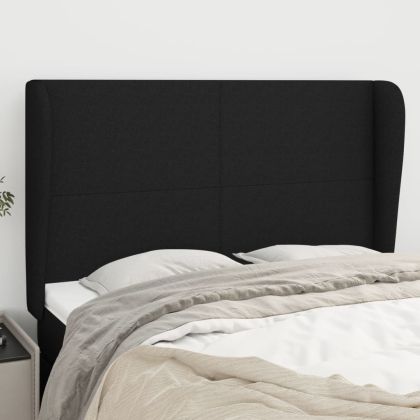 Горна табла за легло с уши, черна, 147 x 23 x 118/128 см, плат