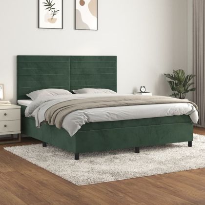 Боксспринг легло с матрак, тъмнозелено, 180x200 см, кадифе