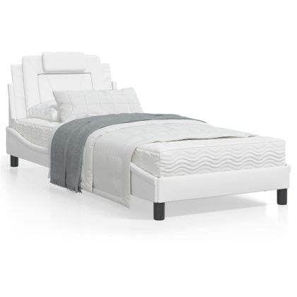 Рамка за легло с LED осветление бяла 90x200 см изкуствена кожа