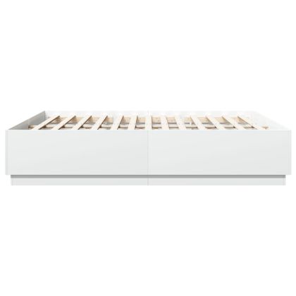 Рамка за легло с LED осветление бяла 200x200 см инженерно дърво