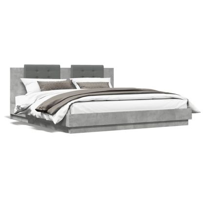 Рамка за легло с табла, бетонно сива, 160x200см инженерно дърво