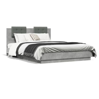 Рамка за легло с табла, бетонно сива, 120x200см инженерно дърво