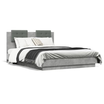 Рамка за легло с табла, бетонно сива, 135x190см инженерно дърво