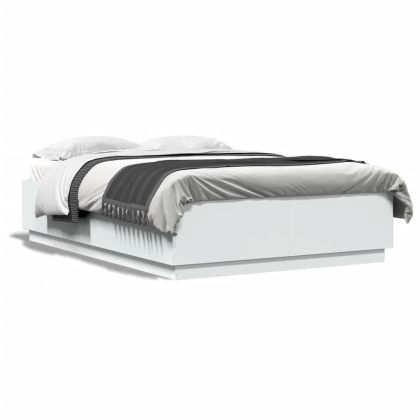 Рамка за легло с LED осветление бяла 160x200 см инженерно дърво