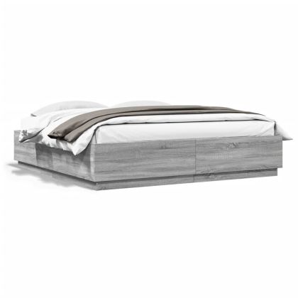 Рамка за легло с LED осветление, сив сонома, 180x200 см