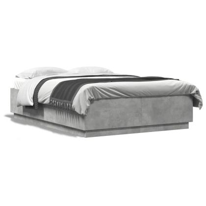 Рамка за легло с LED осветление, бетонно сива, 150x200 см