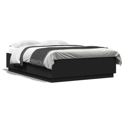 Рамка за легло с LED осветление черна 150x200см инженерно дърво