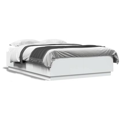 Рамка за легло с LED осветление бяла 140x200 см инженерно дърво